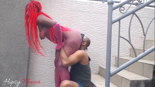 Ass licking lead to dick riding on an outdoor stair hot bang sesh