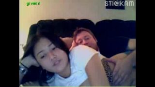 chubby asian teen gives a webcam show with her boy friend